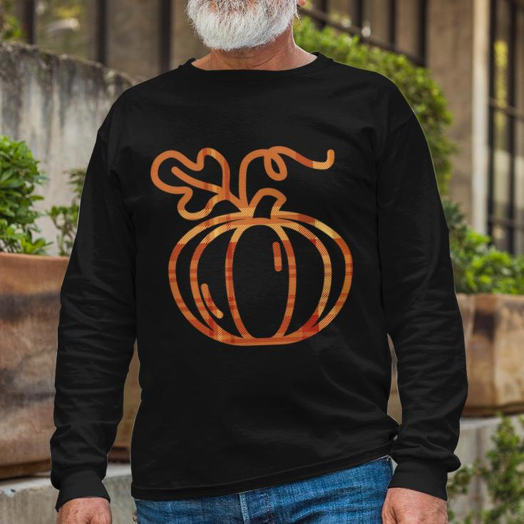Thanksgiving Halloween Pumpkin Fall Autumn Plaid Long Sleeve T-Shirt Gifts for Old Men