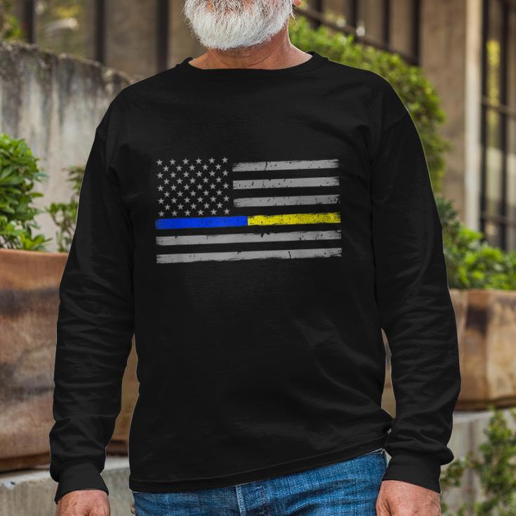 Thin Blue Gold Line 911 Police Dispatcher Long Sleeve T-Shirt Gifts for Old Men