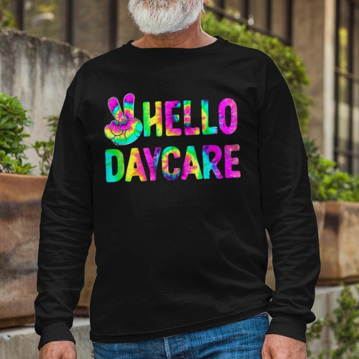 Tie Dye Hello Daycare Back To School Teachers Long Sleeve T-Shirt Gifts for Old Men