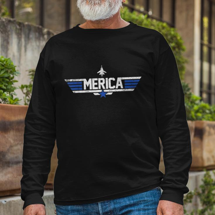 Top Merica For 4Th Of July Us Patriotic America Gun Long Sleeve T-Shirt Gifts for Old Men