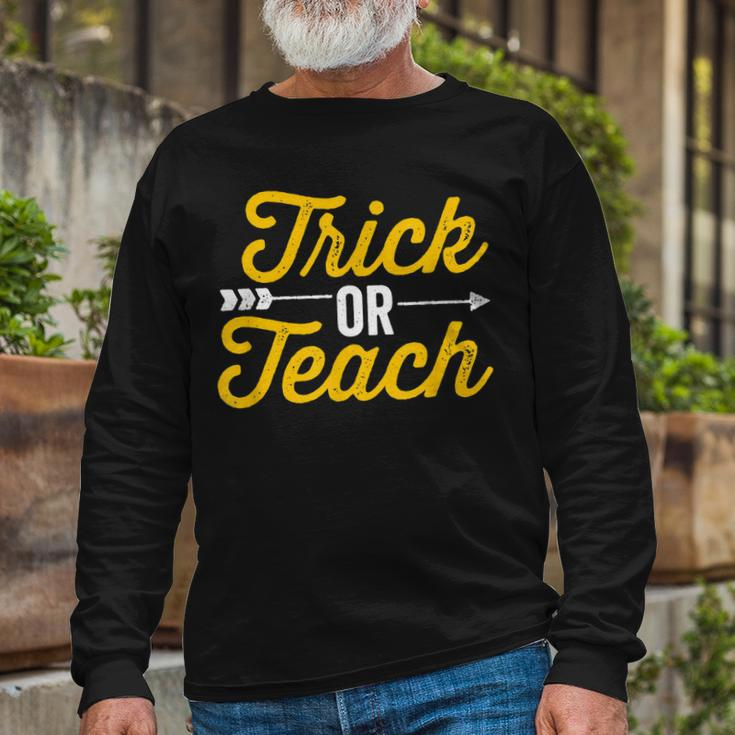 Trick Or Teach Teacher Halloween Vintage Arrow Dark Long Sleeve T-Shirt Gifts for Old Men