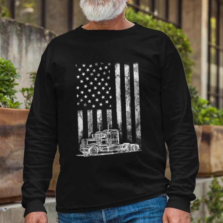 Truck Driver American Flag Trucker Vintage Long Sleeve T-Shirt Gifts for Old Men
