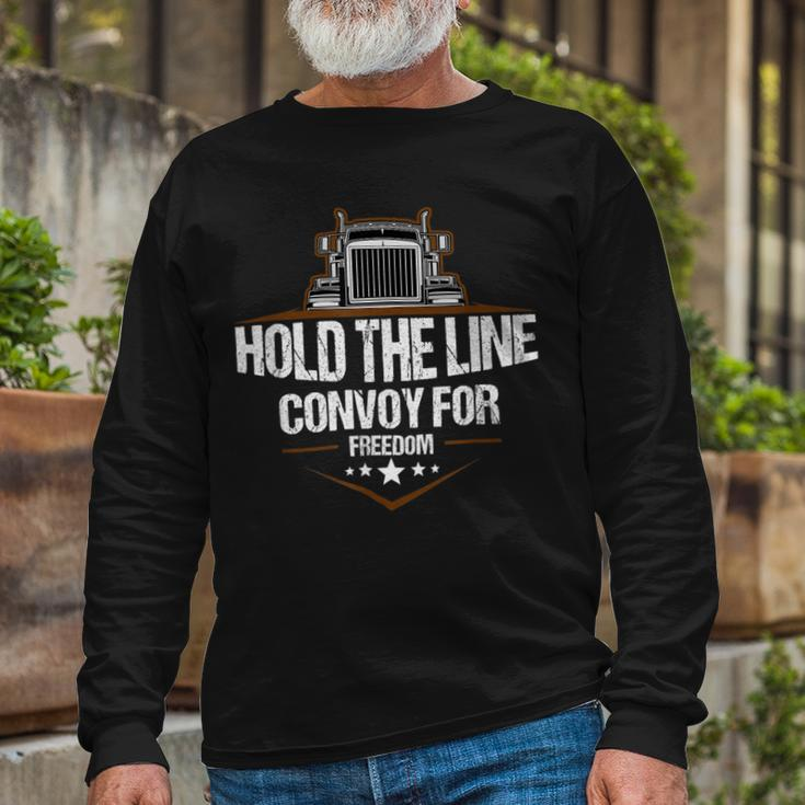 Trucker Trucker Hold The Line Convoy For Freedom Trucking Protest Long Sleeve T-Shirt Gifts for Old Men
