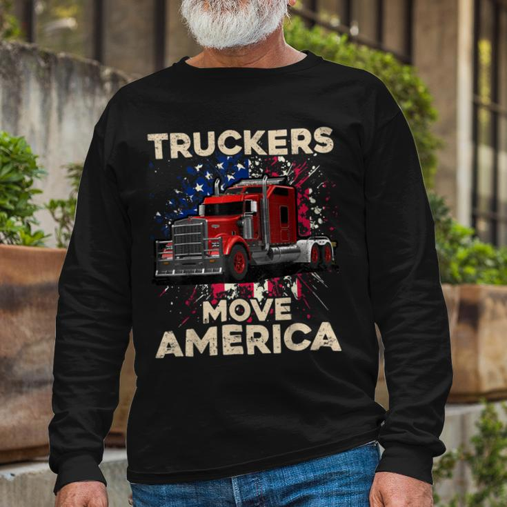 Trucker Truck Driver Trucker American Flag Truck Driver Long Sleeve T-Shirt Gifts for Old Men