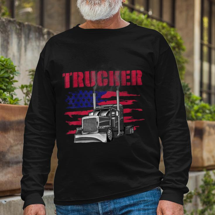 Trucker Truck Driver American Flag Trucker Long Sleeve T-Shirt Gifts for Old Men