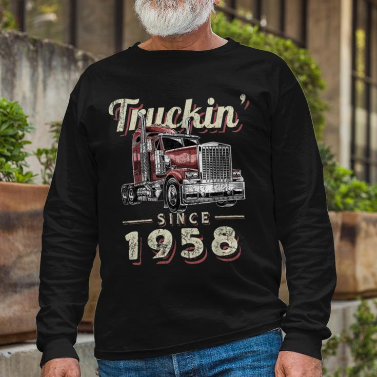 Trucker Truckin Since 1958 Trucker Big Rig Driver 64Th Birthday Long Sleeve T-Shirt Gifts for Old Men