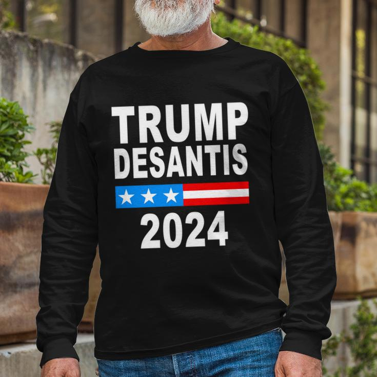 Trump Desantis 2024 Us Flag Tshirt Long Sleeve T-Shirt Gifts for Old Men