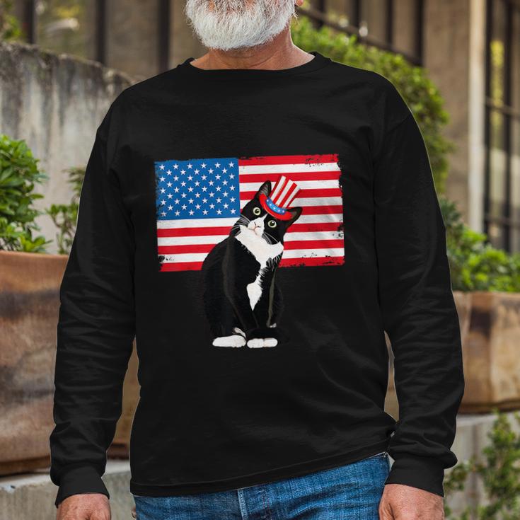 Tuxedo Cat 4Th Of July Hat Patriotic Adults Long Sleeve T-Shirt Gifts for Old Men