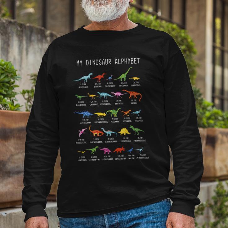 Types Of Dinosaurs Alphabet Dino Identification Long Sleeve T-Shirt Gifts for Old Men