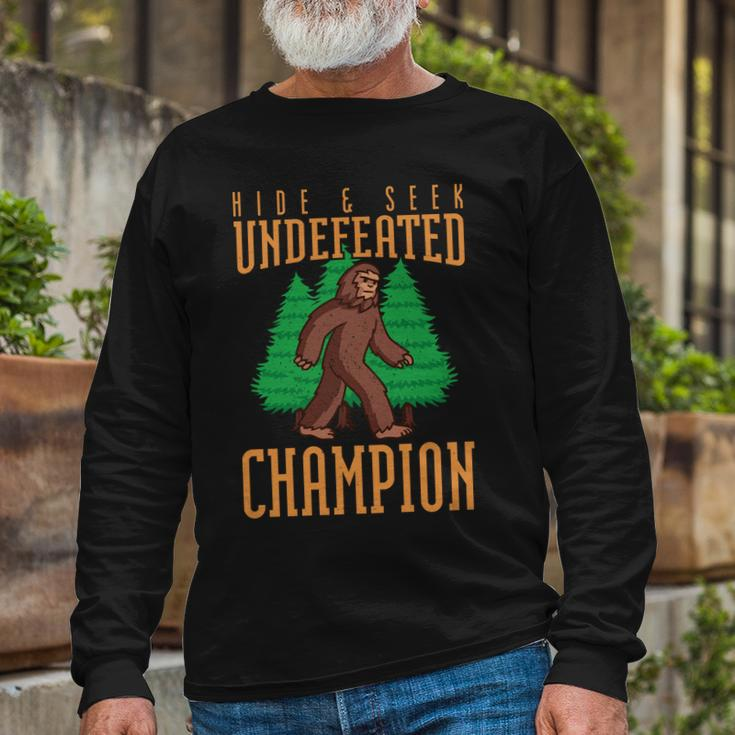 Undefeated Hide & Seek Champion Bigfoot Tshirt Long Sleeve T-Shirt Gifts for Old Men