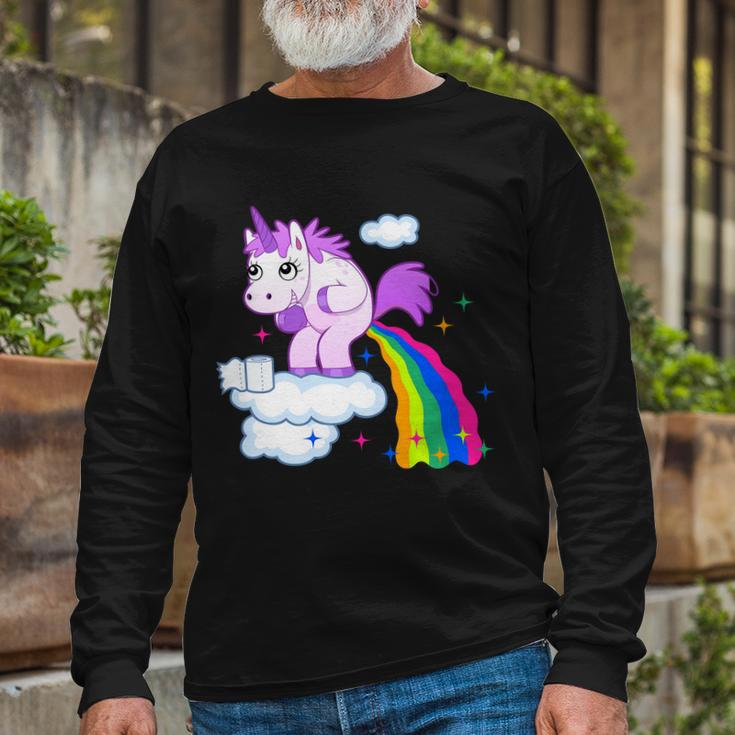 Unicorn Pooping A Rainbow Tshirt Long Sleeve T-Shirt Gifts for Old Men