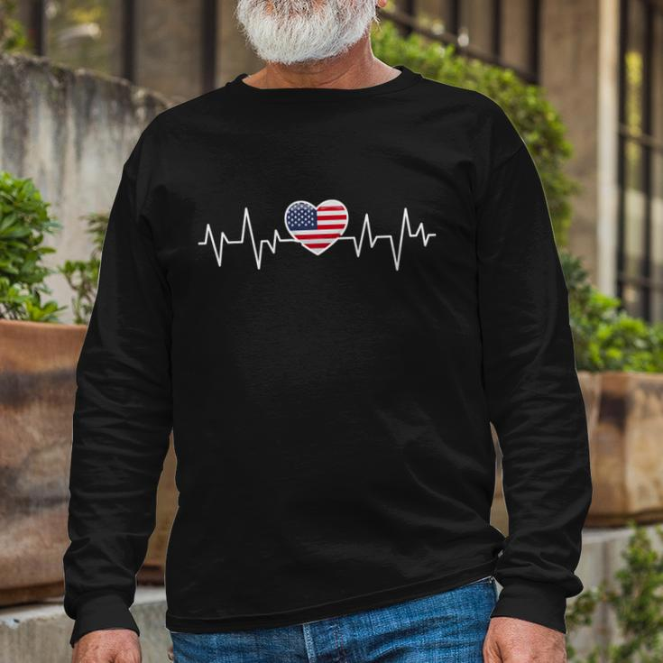 United States Heartbeat American Flag American Pride Long Sleeve T-Shirt Gifts for Old Men