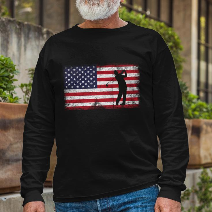Usa American Flag Golf Lovers 4Th July Patriotic Golfer Man Cool Long Sleeve T-Shirt Gifts for Old Men