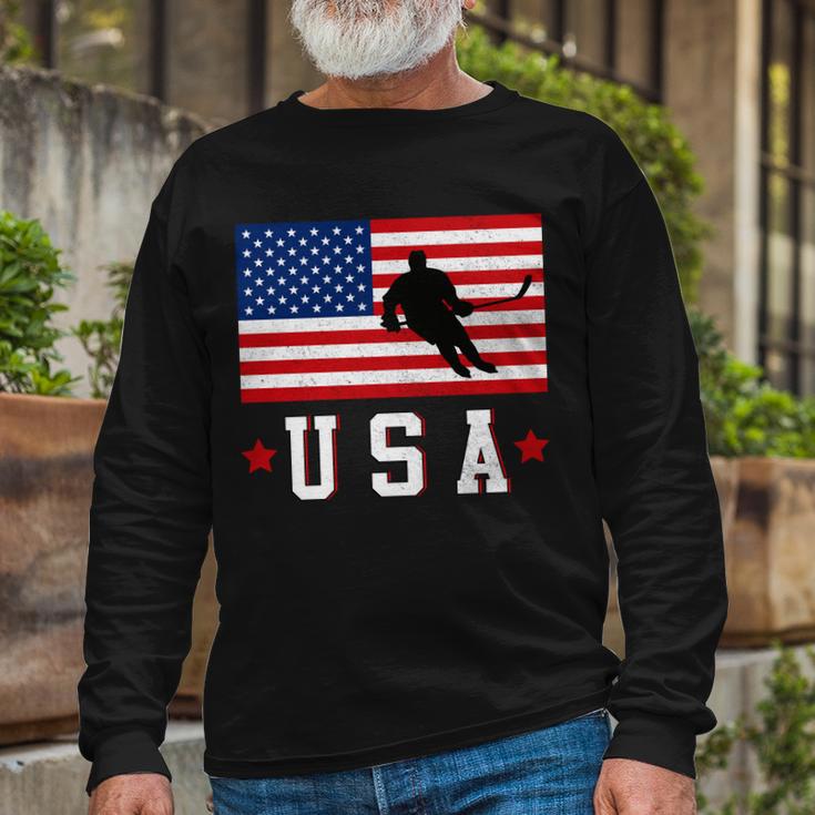 Usa Hockey Winter Sports Games Tshirt Long Sleeve T-Shirt Gifts for Old Men