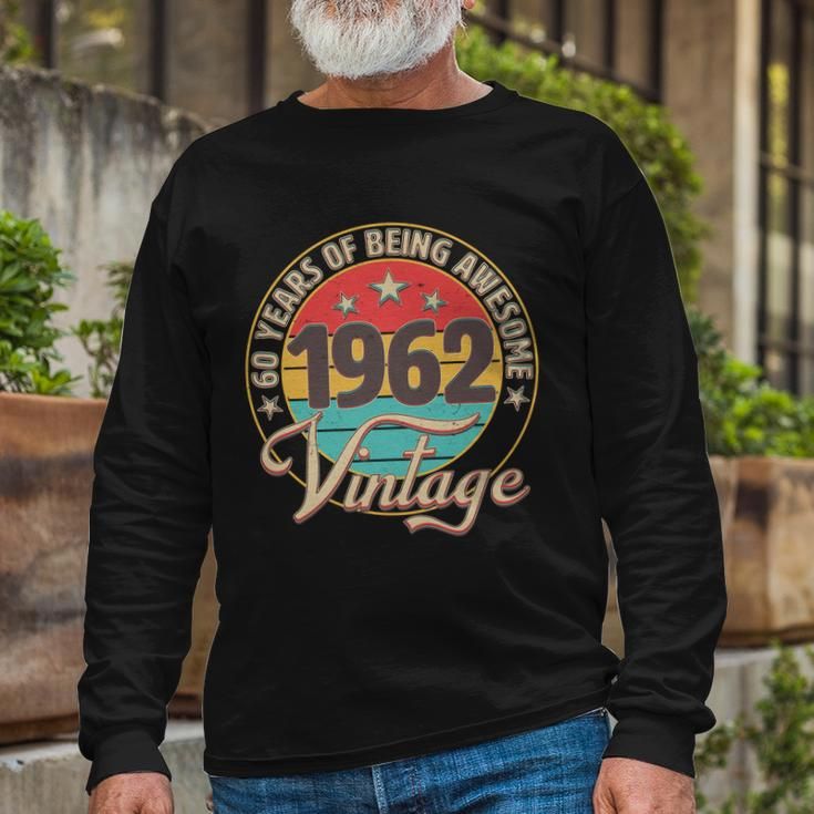 Vintage 1962 Birthday 60 Years Of Being Awesome Emblem Long Sleeve T-Shirt Gifts for Old Men