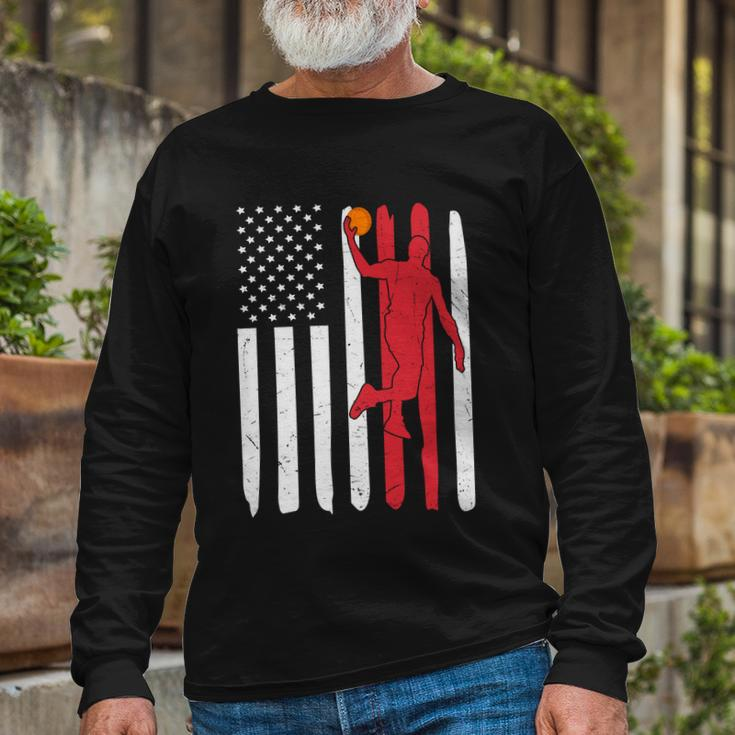 Vintage American Flag American Basketball League Basketball Player Long Sleeve T-Shirt Gifts for Old Men