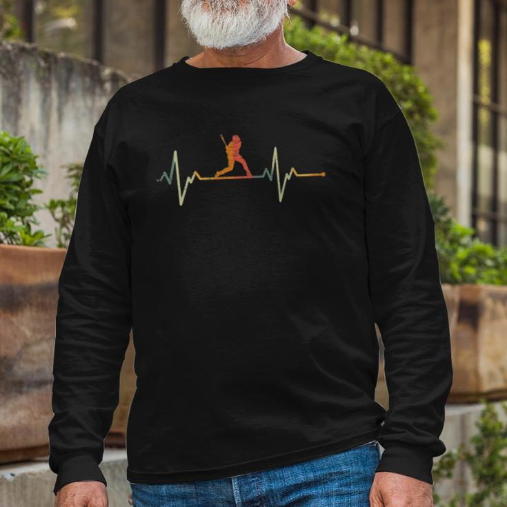 Vintage Baseball Player Heartbeat Baseball Long Sleeve T-Shirt Gifts for Old Men