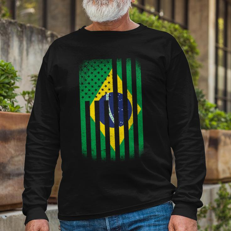 Vintage Flag Of Brazil Tshirt Long Sleeve T-Shirt Gifts for Old Men