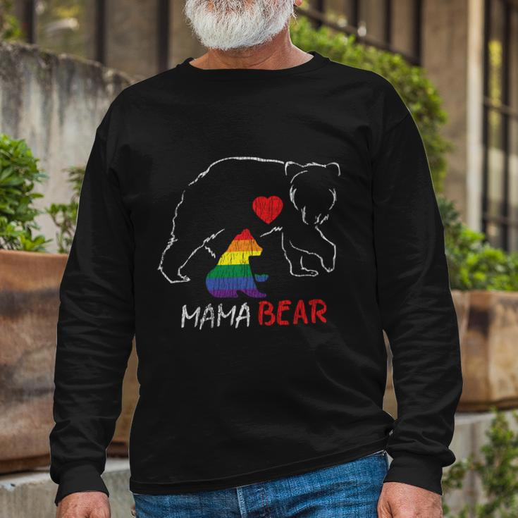 Vintage Rainbow Mama Bear Hugs Mom Mother Love Lgbt Pride Long Sleeve T-Shirt Gifts for Old Men