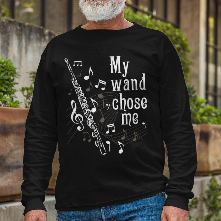 My Wand Chose Me Flute Player Flutist Marching Band Music Long Sleeve T-Shirt Gifts for Old Men
