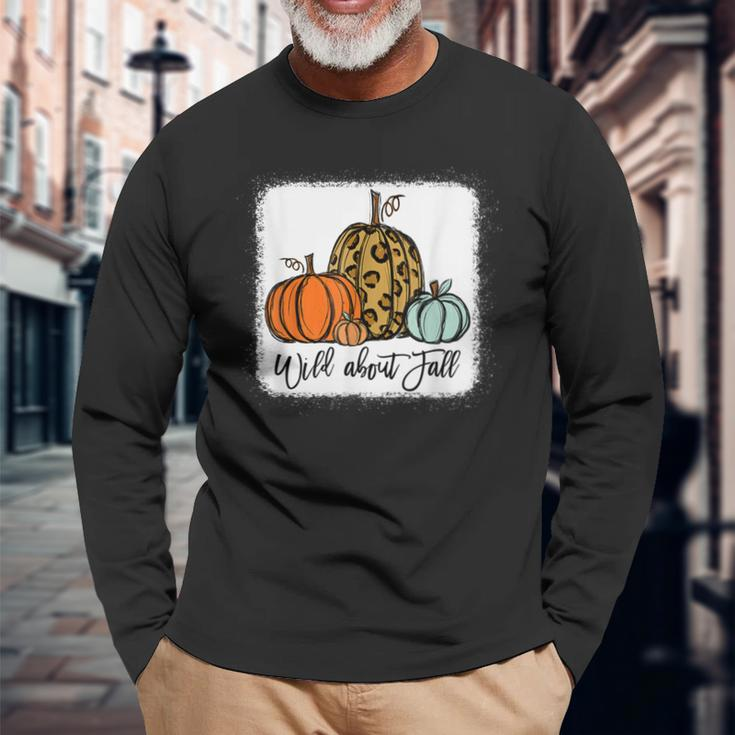 Wild About Fall Leopard Pumpkin Fall Vibes Hello Fall Autumn Men Women Long Sleeve T-Shirt T-shirt Graphic Print Gifts for Old Men