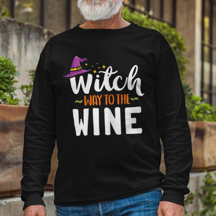 Wine Lover Outfit For Halloween Witch Way To The Wine Long Sleeve T-Shirt Gifts for Old Men