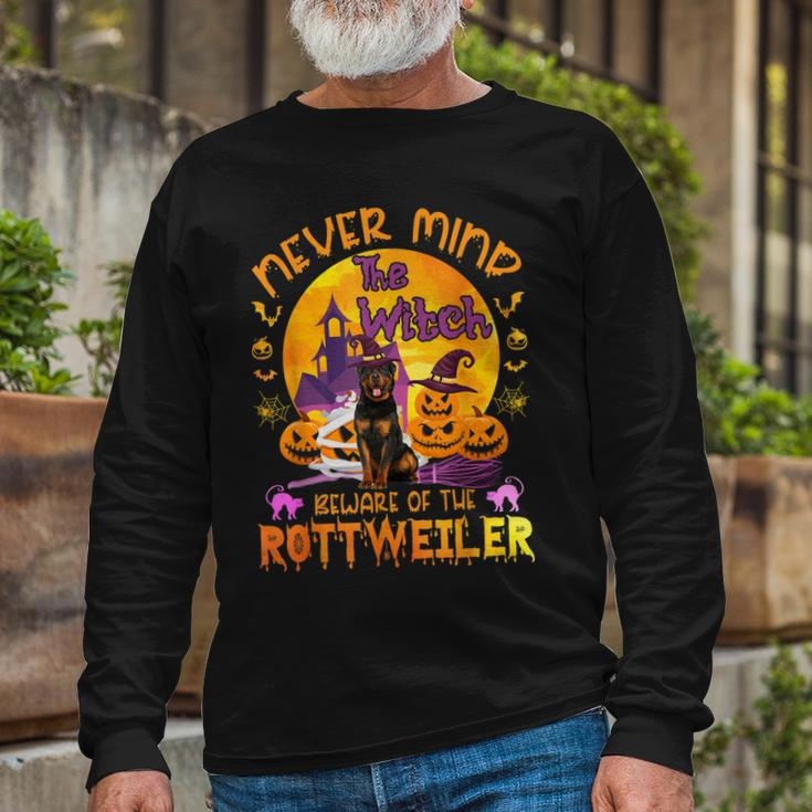 The Witch Beware Of The Rottweiler Halloween Long Sleeve T-Shirt Gifts for Old Men