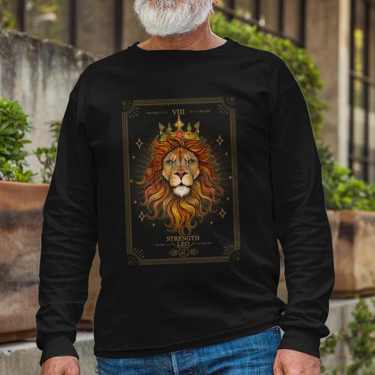 Zodiac Leo Lion Tarot Card Viii Strength Long Sleeve T-Shirt Gifts for Old Men