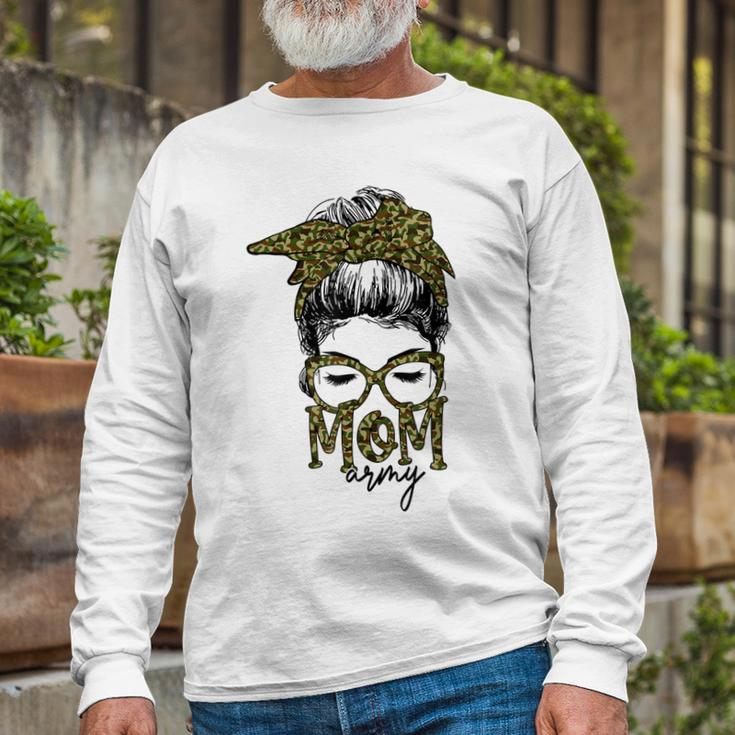 Army Mom Messy Bun Hair Glasses V2 Long Sleeve T-Shirt Gifts for Old Men