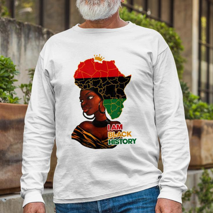I Am Black History Melanin Pride Africa Map Hair Black Queen V2 Long Sleeve T-Shirt Gifts for Old Men