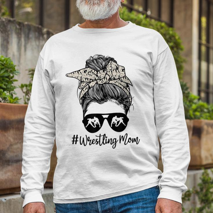 Bleached Life Wrestling Mom Leopard Messy Bun Glasses V2 Long Sleeve T-Shirt Gifts for Old Men