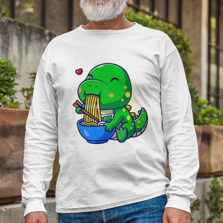 Cute Baby Dino Trex Eating Ramen Noodles Long Sleeve T-Shirt Gifts for Old Men