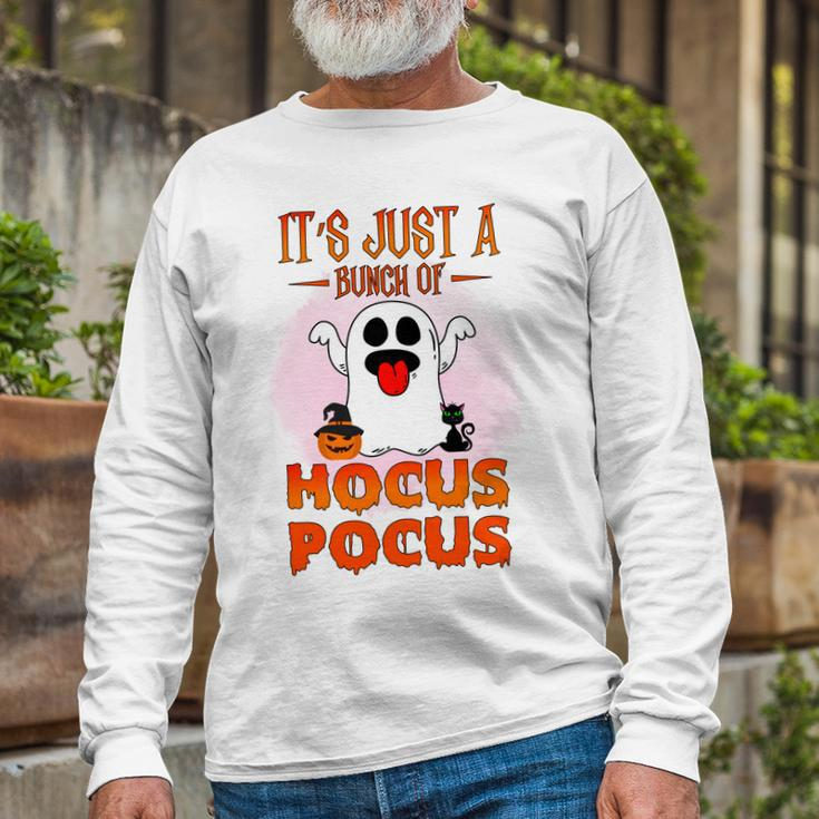Cute Ghost Boo Its Just A Bunch Of Hocus Pocus Halloween Long Sleeve T-Shirt Gifts for Old Men