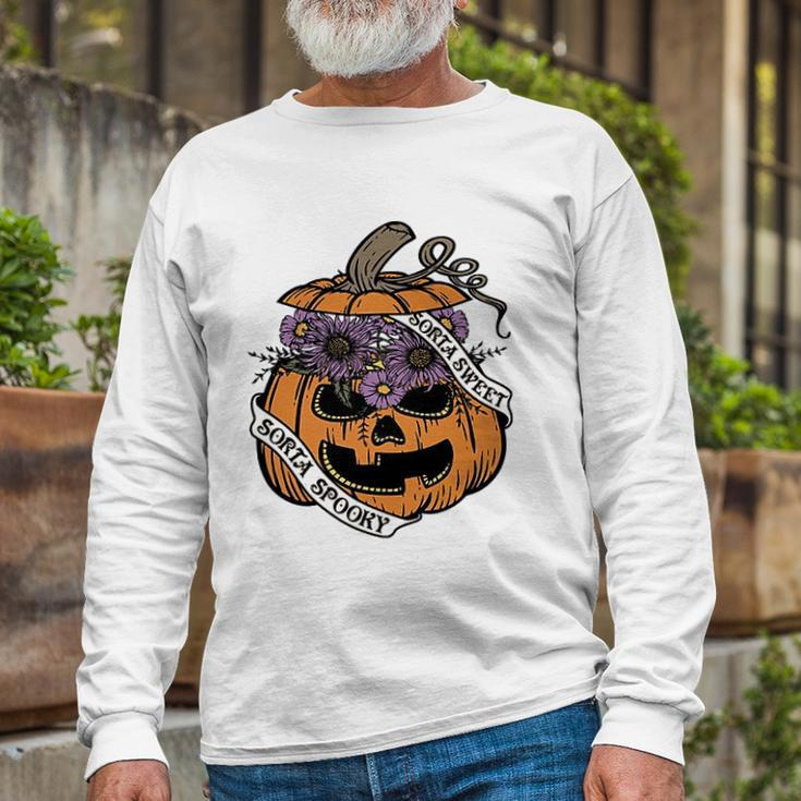 Cute Halloween Sorta Sweet Sorta Spooky Pumpkin Florals Long Sleeve T-Shirt Gifts for Old Men