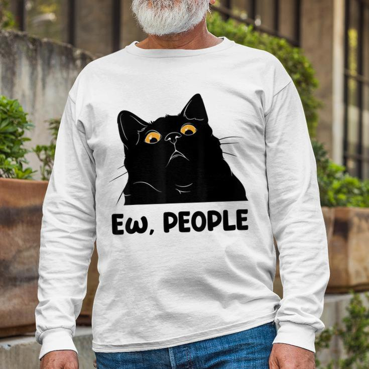 Ew People Black Cat Lover For Women Men Fun Cat Saying V2 Long Sleeve T-Shirt Gifts for Old Men