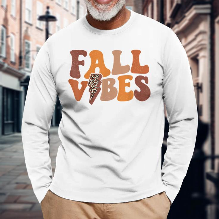 Fall Vibe Vintage Groovy Fall Season Retro Leopard Men Women Long Sleeve T-Shirt T-shirt Graphic Print Gifts for Old Men