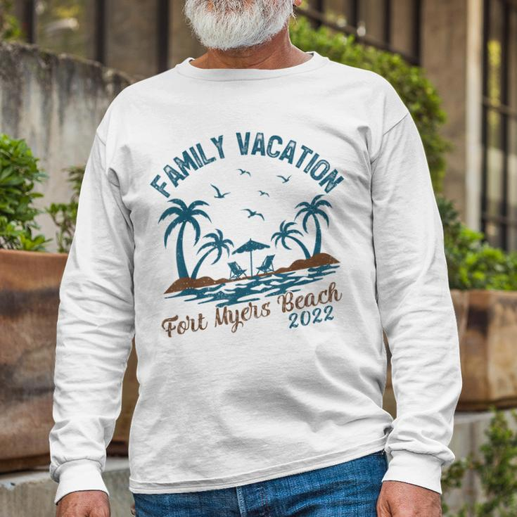 Family Vacation 2022 Palm Tree Florida Fort Myers Beach Long Sleeve T-Shirt Gifts for Old Men