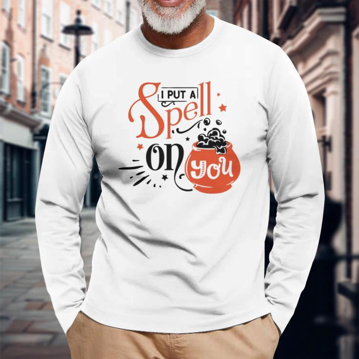 Halloween I Put A Spell On You Black And Orange Design Men Women Long Sleeve T-shirt Graphic Print Unisex Gifts for Old Men