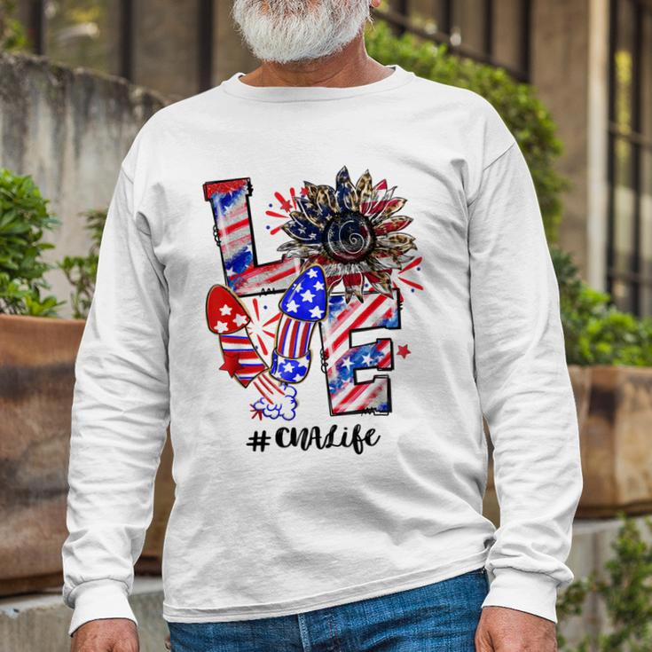 Love Sunflower Leopard Fireworks Cna Life 4Th Of July Long Sleeve T-Shirt Gifts for Old Men