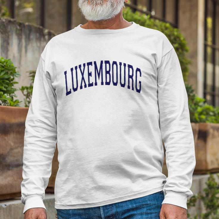 Luxembourg Varsity Style Navy Blue Text Long Sleeve T-Shirt T-Shirt Gifts for Old Men