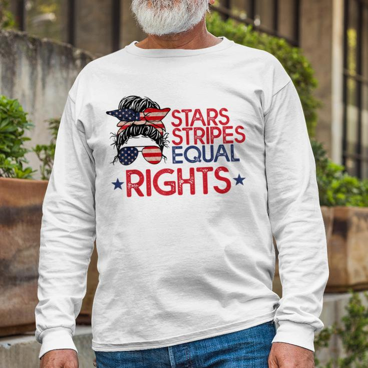 Messy Bun American Flag Pro Choice Star Stripes Equal Right V4 Long Sleeve T-Shirt Gifts for Old Men