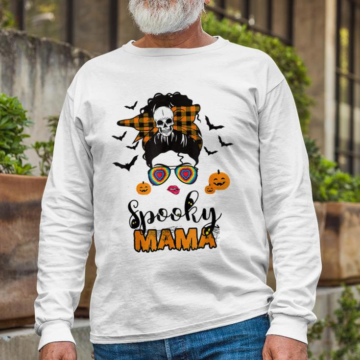 Spooky Mama Messy Bun For Halloween Messy Bun Mom Monster V2 Long Sleeve T-Shirt Gifts for Old Men