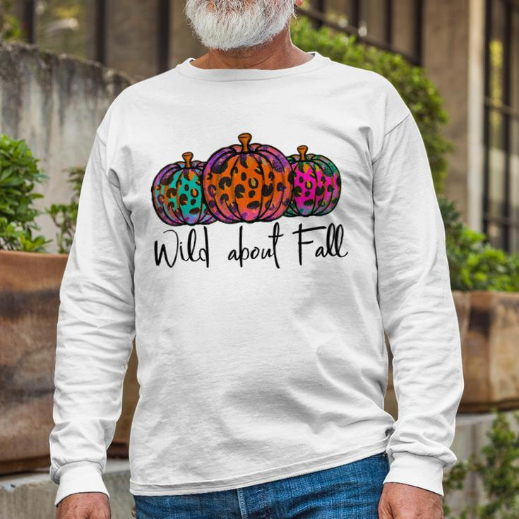 Wild About Fall Pumpkin Leopard Tie Dye Hello Autumn Season V2 Long Sleeve T-Shirt Gifts for Old Men