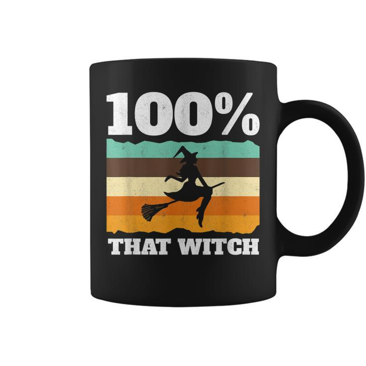 100 That Witch On Broom Retro Halloween  Coffee Mug