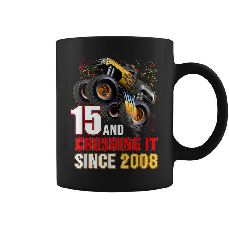 15 Crushing It Since 2008 Monster Truck 15Th Birthday Boys  V3 Coffee Mug