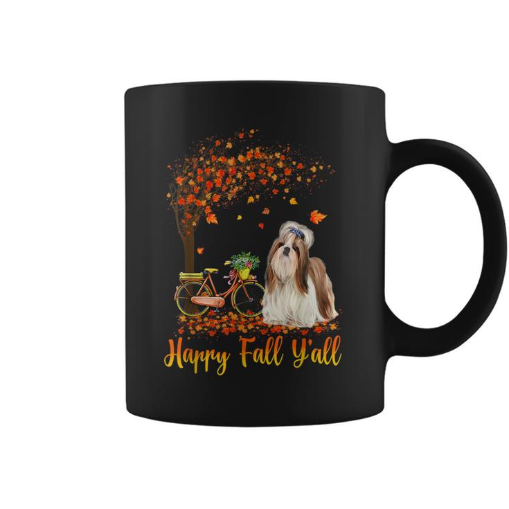 Happy Fall Yall Funny Shih Tzu Dog Autumn Bicycle  Coffee Mug