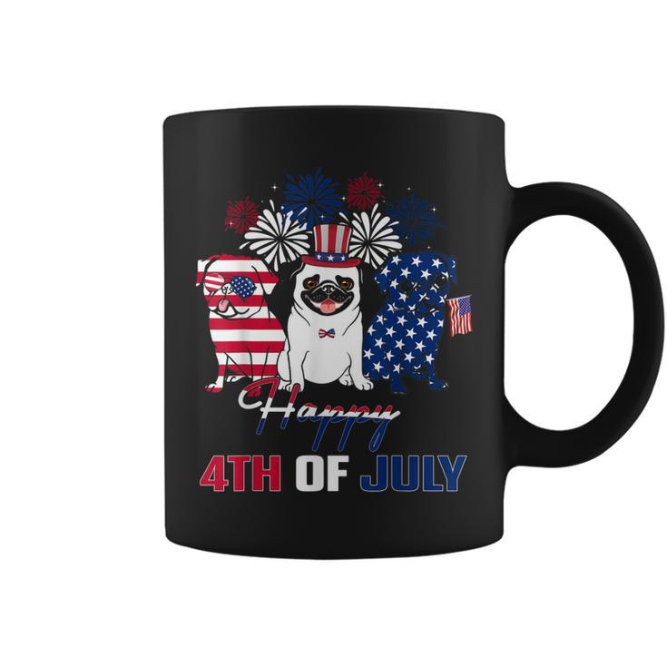 4Th July American Flag Three Red White Pug Blue Firework  Coffee Mug