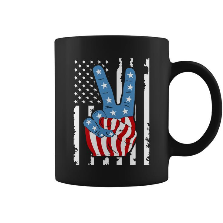 4Th Of July Peace Hand American Flag Coffee Mug