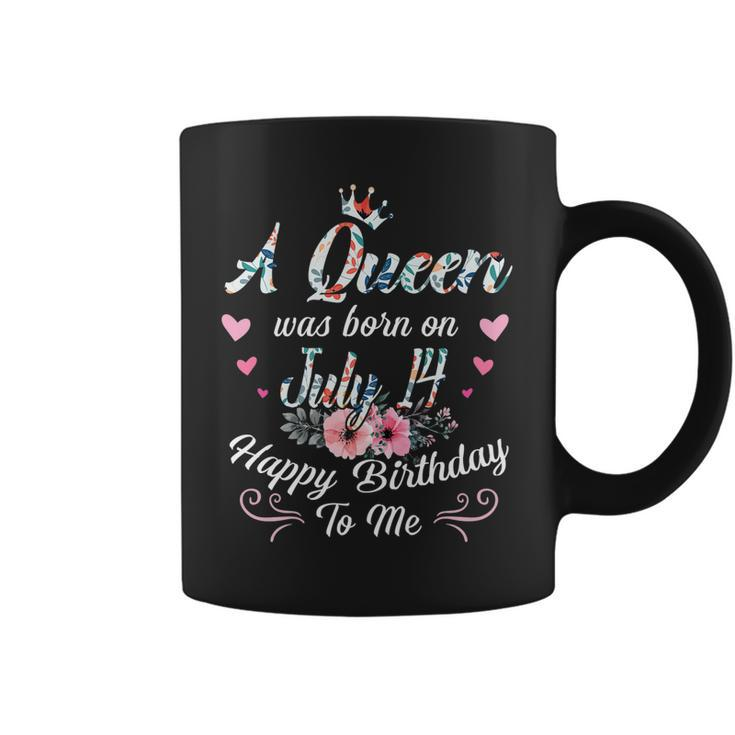 A Queen Was Born On July 14 Happy Birthday To Me Floral   Coffee Mug