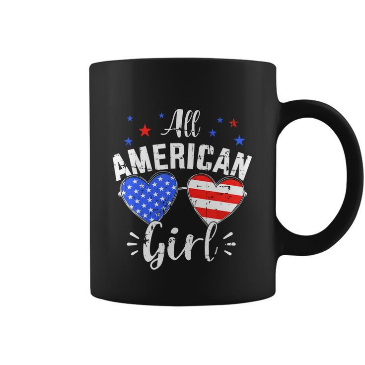All American 4Th Of July Girl With Sunglasses And Us Flag Coffee Mug